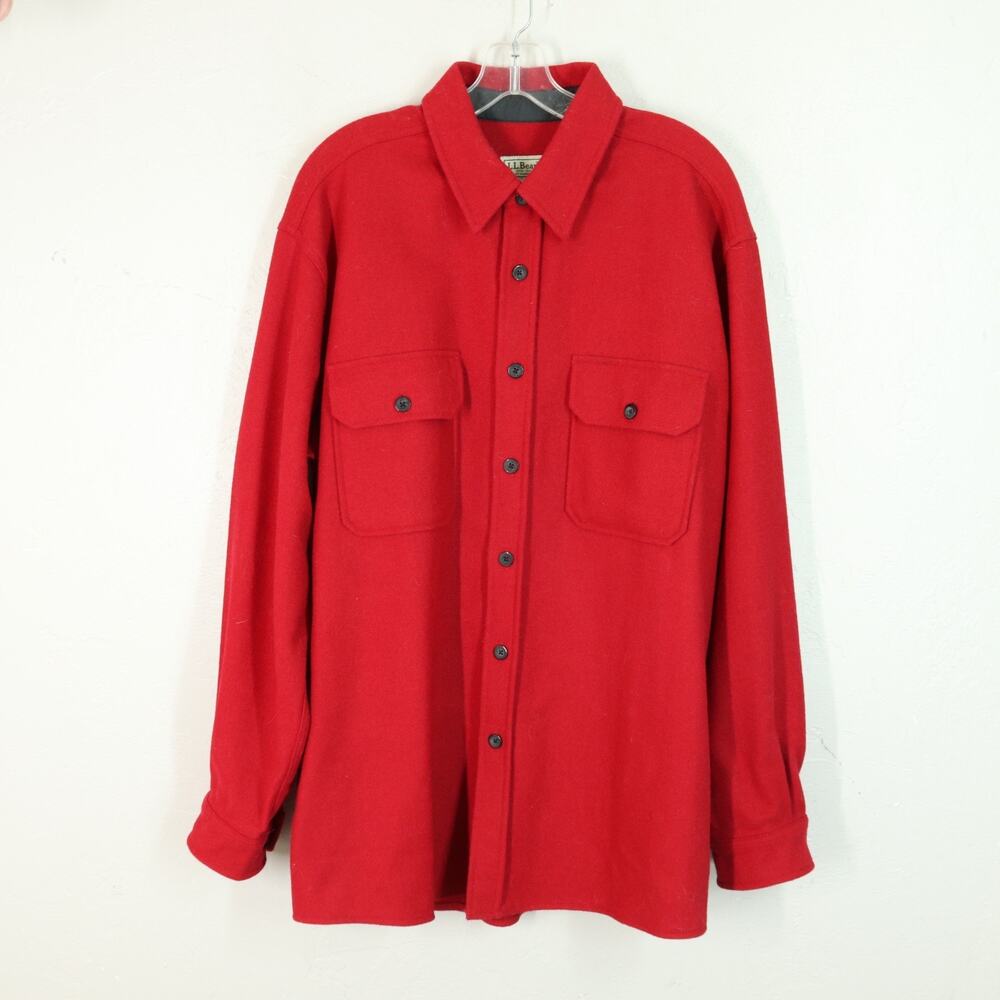 Vtg Eddie Bauer Shirt L Red Wool Blend Heavy Outdoor Workwear Shacket Pockets